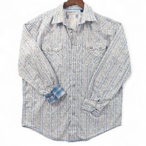 Panhandle Rough Stock Shirt Mens Sz L Blue Paisley Western Snap Saw Pockets